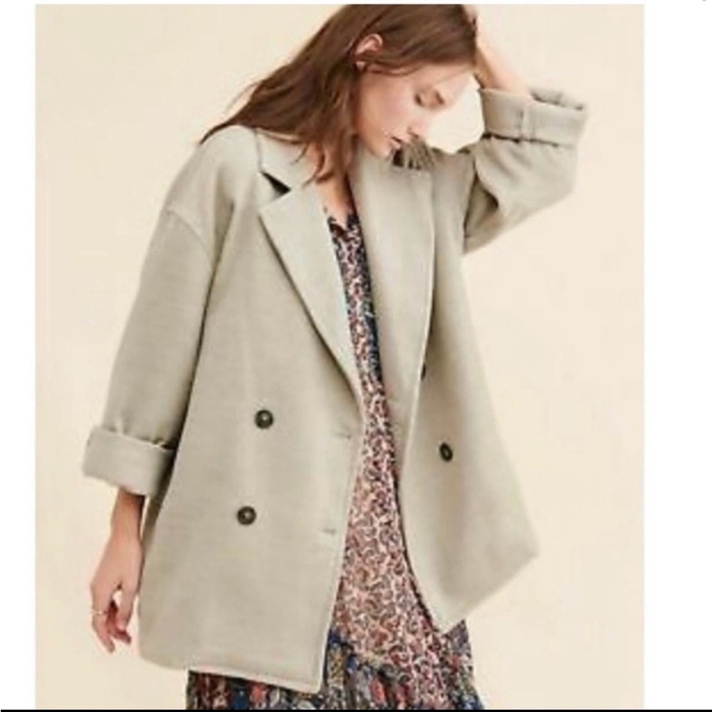 Free People Hannah Double Breasted Blazer Peacoat Jacket Green Large - Picture 3 of 13